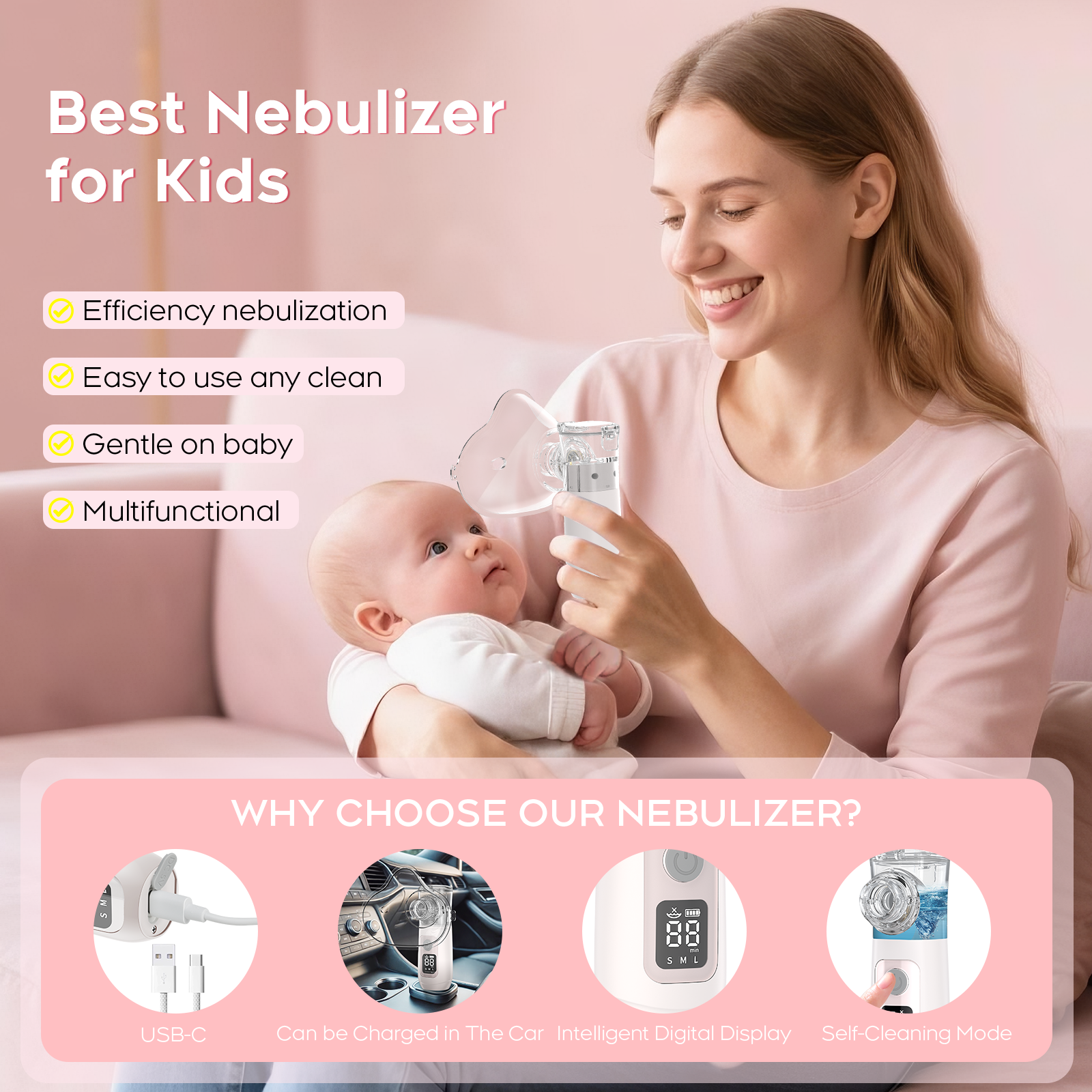 Ultrasonic Nebulizer, Model NE-520, Portable Nebulizer Machine with Mask, Mouthpiece and Accessories - Rechargeable Nebulizer for Home Use, Take-Along Nebulizer for Kids